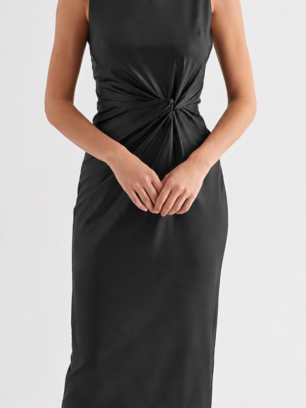 Express Black Knot-Front Midi Dress